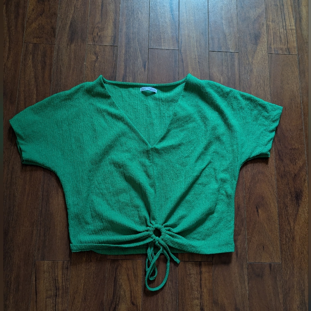Zara Side Medium Green Crop Top